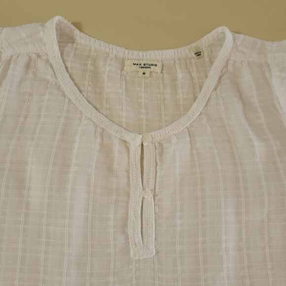 Max Studio Women's White Top with Lace Insert Balloon Sleeves - Picture 7 of 15